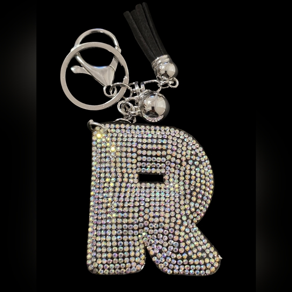Rhinestone Letter R Bzg Charm Keychain